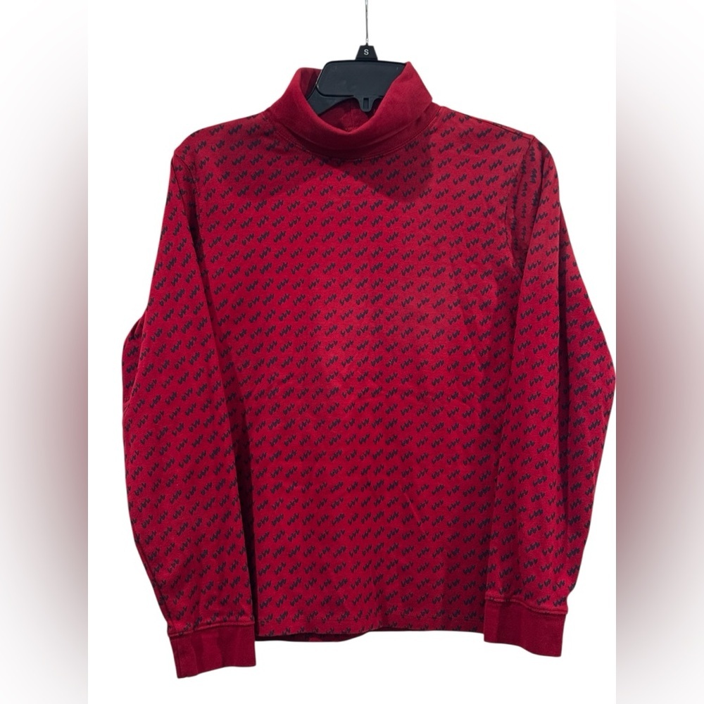 Women’s L.L. Bean 100% Cotton Red W/ Blue Pattern Turtleneck Top: M